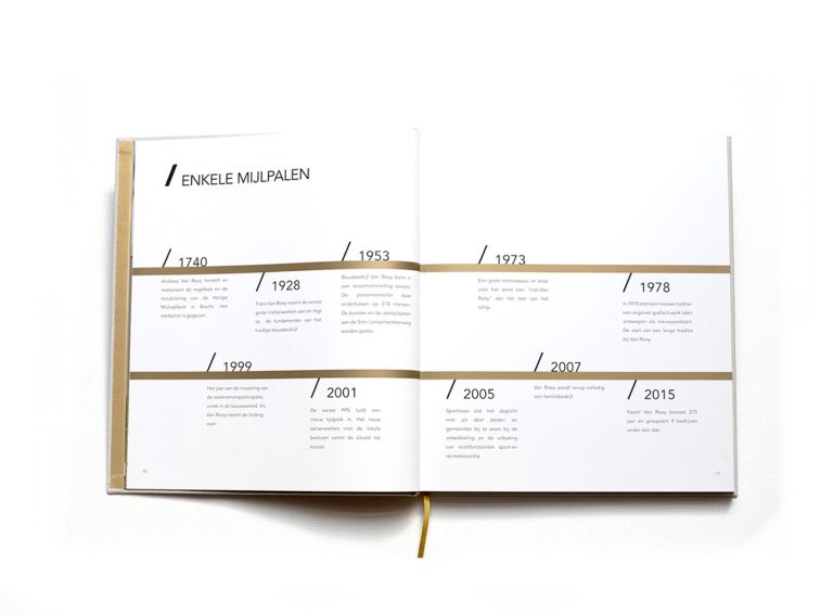 Uniek bedrijfsboek op maat voor familiebedrijf Groep Van Roey. Ontworpen door creatieve studio 'Studio Kemmers'