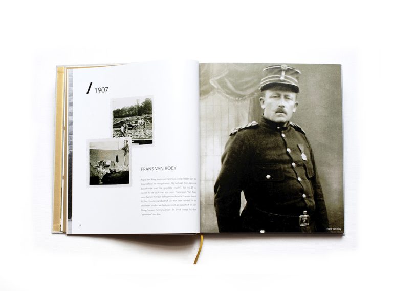 Uniek bedrijfsboek op maat voor familiebedrijf Groep Van Roey. Ontworpen door creatieve studio 'Studio Kemmers'