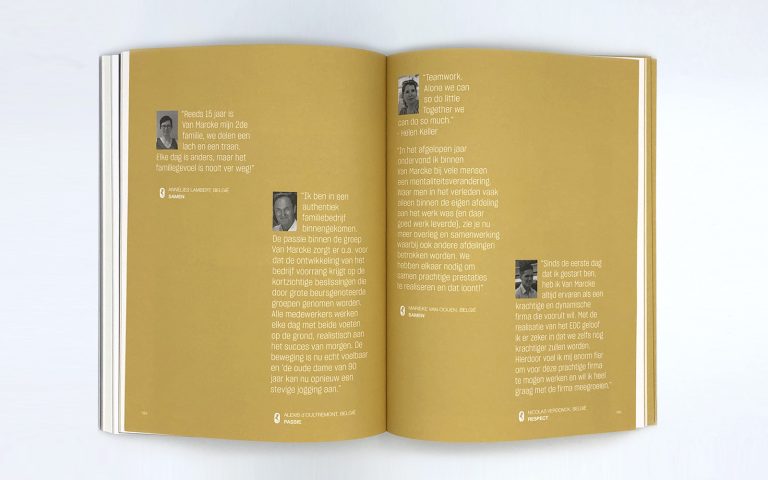 Uniek legacy boek op maat voor familiebedrijf Van Marcke. Ontworpen door creatieve studio 'Studio Kemmers'